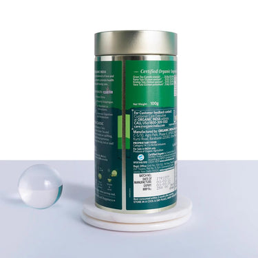 A TATA Product - Organic India Tulsi Green Tea Classic Loose Leaves - 100g, Stress Relieving, Uplifts Mood, Rich in Antioxidants, Blend of Rama, Krishna & Vana Tulsi, Certified Organic